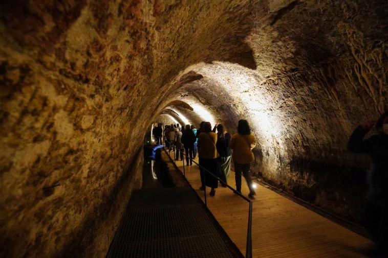 Un grupo de visitantes, en el Pozo de Nieves de más de siete metros de profundidad.