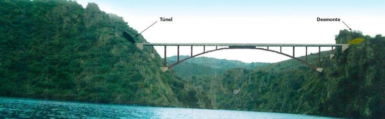 Infografía del puente de Masueco a Ventozelo (Portugal) en el proyecto redactado por Germán Vicente y Alberto Marino en 2002.