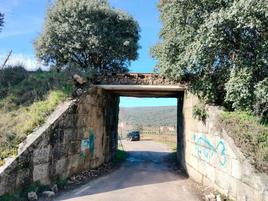 La asociación de la vía verde ha colocado unas vigas provisionales para frenar la caída de más material.  TEL