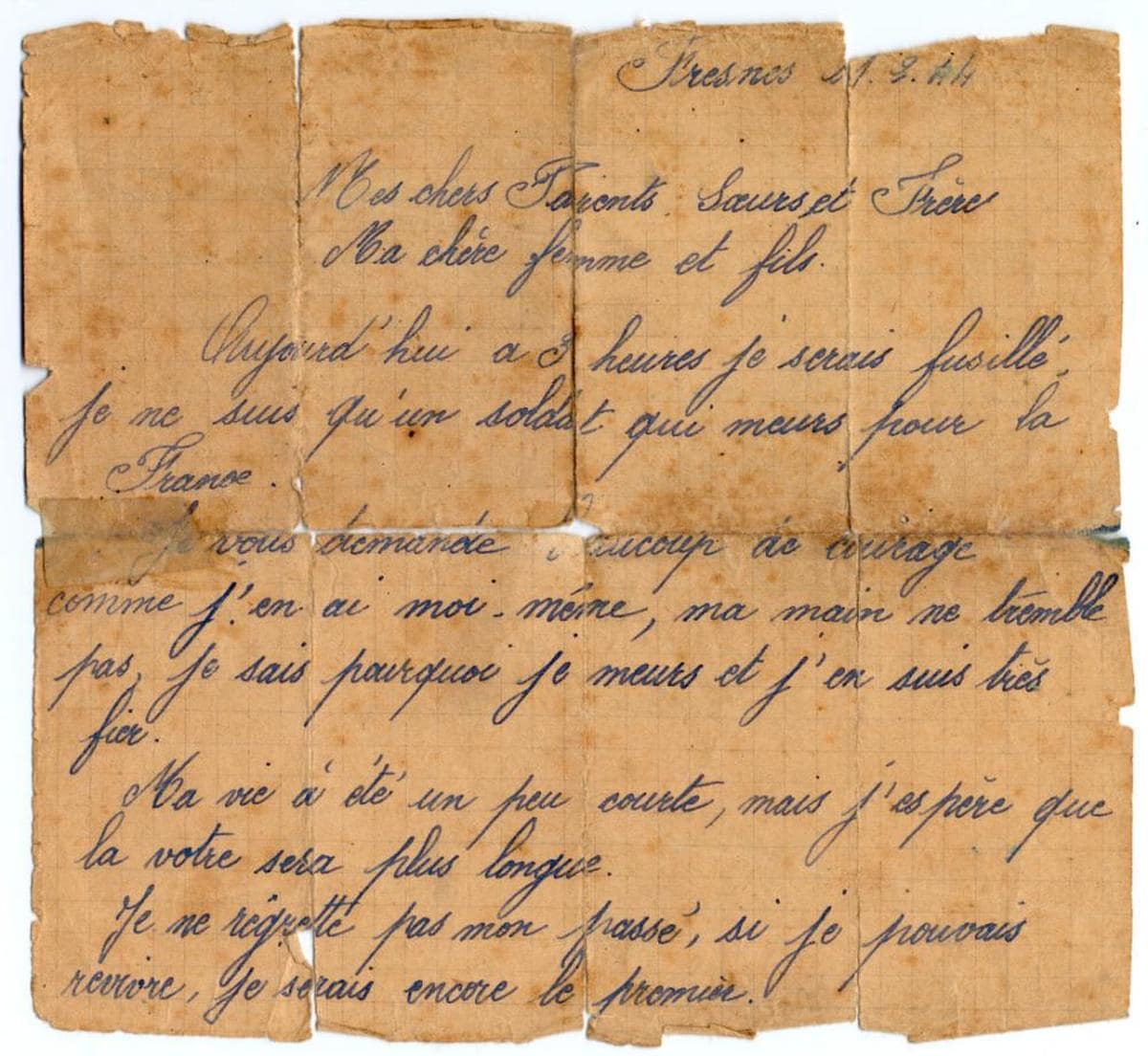 Un fragmento de la carta manuscrita con la que Celestino Alfonso se despidió de su esposa e hijo