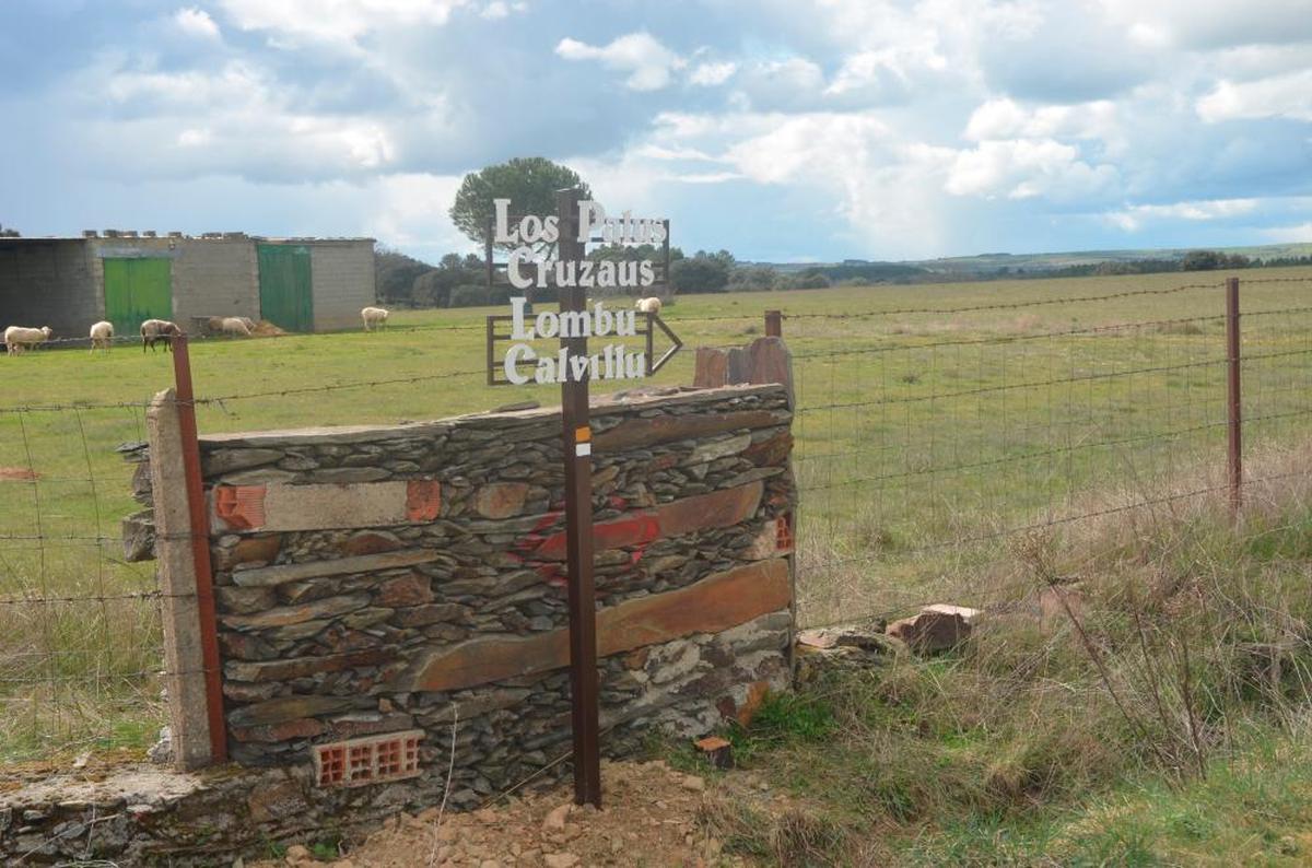 Señalización en la palra del Rebollar del paraje de “Los Palus Cruzaus” en la ruta creada por el Consistorio de Robleda