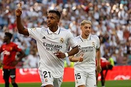 Rodrygo celebrando uno de los goles marcados esta temporada.