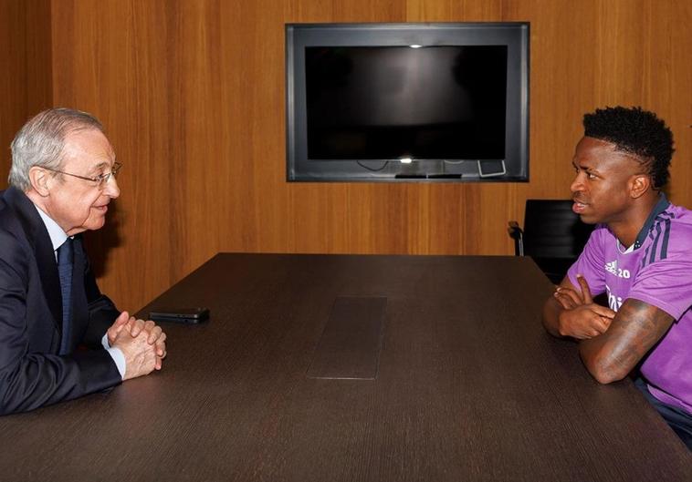 Florentino Pérez se reunió con Vinicius para transmitirle su apoyo tras los ataques racistas en Mestalla