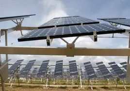 Imagen de un huerto de plantas solares, unas instalaciones que sirven para la generación de hidrógeno verde.
