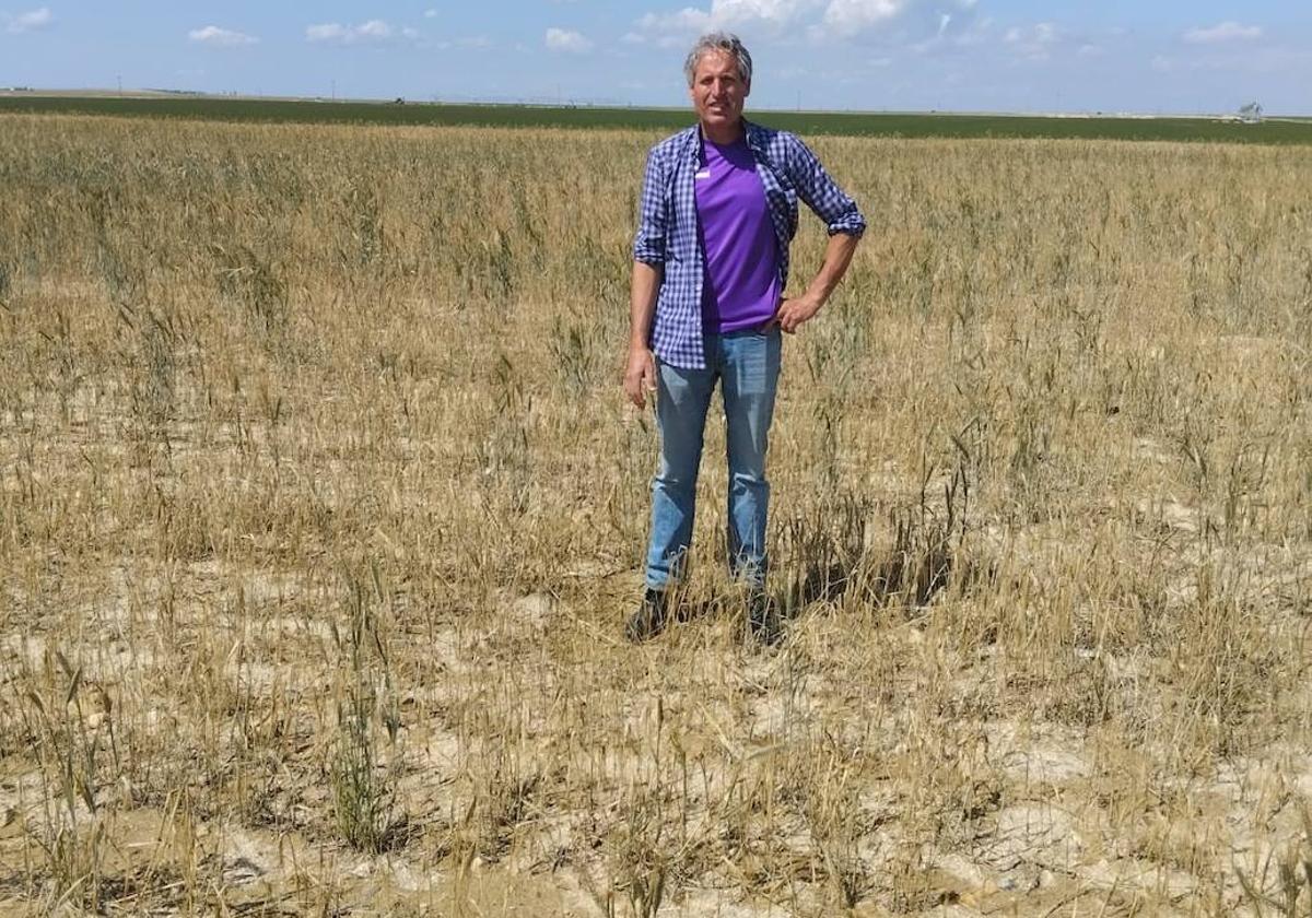 Un agricultor en su parcela en la comarca de Peñaranda.