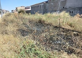 Imagen de la zona quemada esta noche en la vía del tren a la altura del Camino Lateral de Guijuelo.