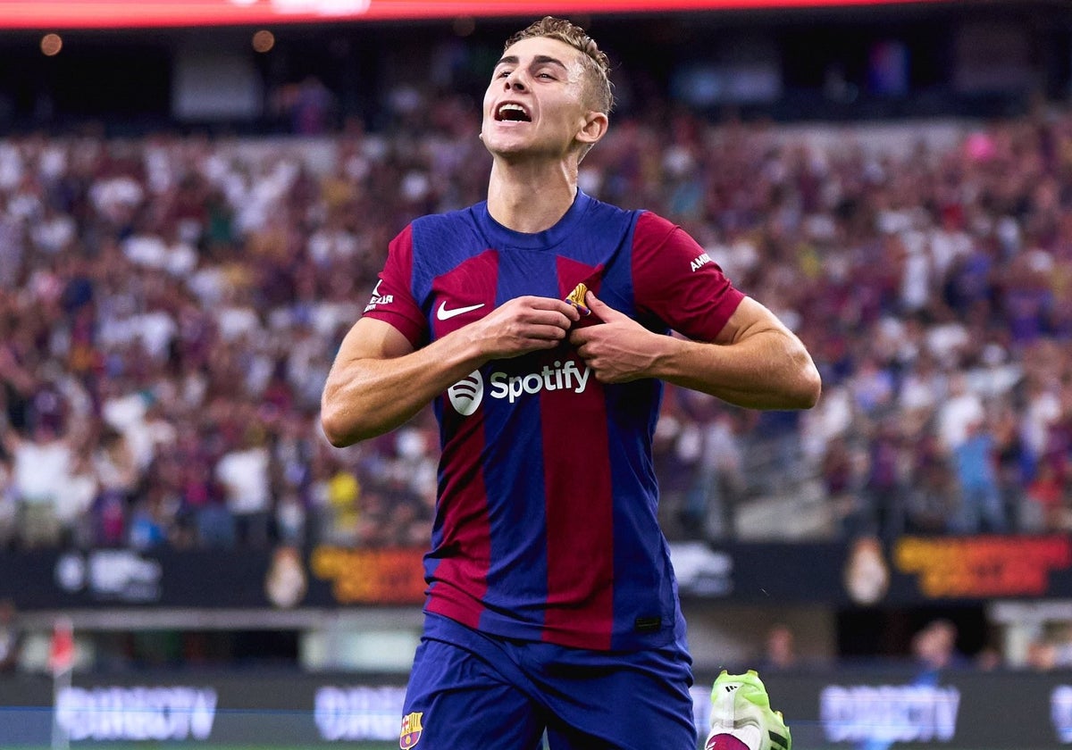 Fermín López celebra su gol al Real Madrid.