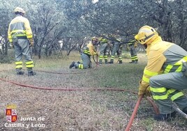Practica de una de las brigadas del operativo de incendios situadas en la provincia
