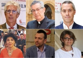 Arriba, de izquierda a derecha, Pedro Sangro, Santiago García-Jalón y Luis Alberto Rivas. Abajo, de izquierda a derecha, Ana María Fermoso, Francisco José Álvarez y María Hinojal Benavente