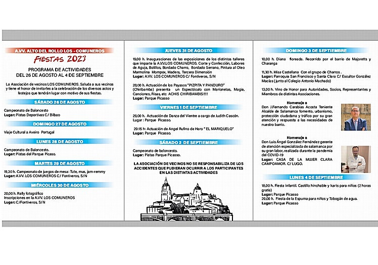 Programa de fiestas de la asociación de vecinos de Comuneros y el Alto del Rollo.