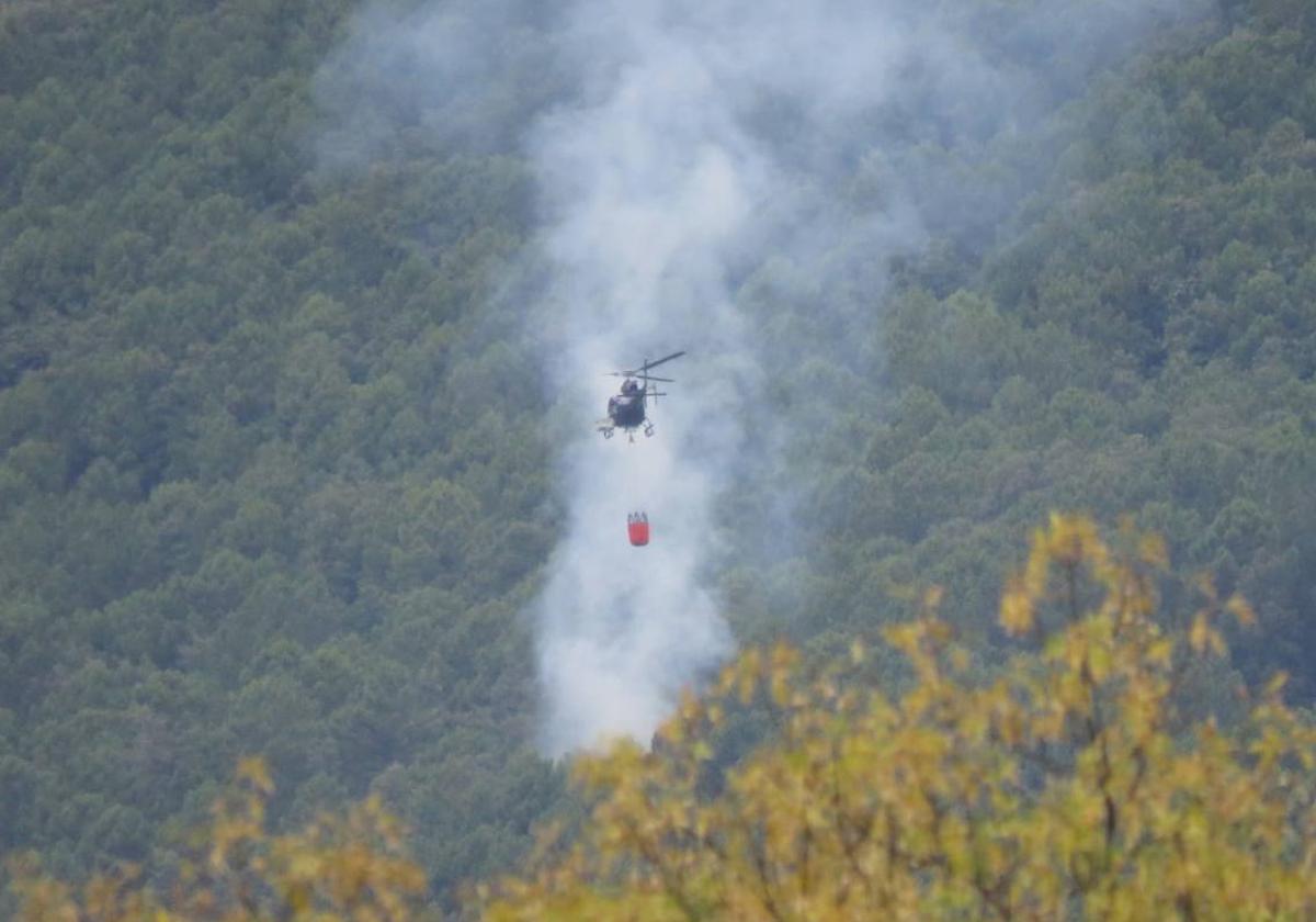 Un avión de Matacán participa en la extinción de un fuego en Nava del Barco