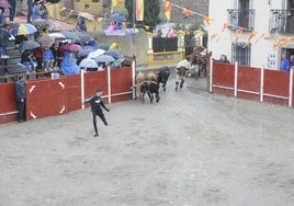 El encierro en su entrada la plaza de Bañobárez