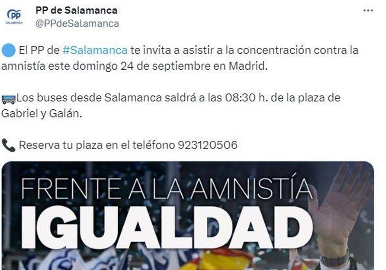 El PP de Salamanca acude a la llamada de Feijóo: buses gratis a la protesta de Madrid