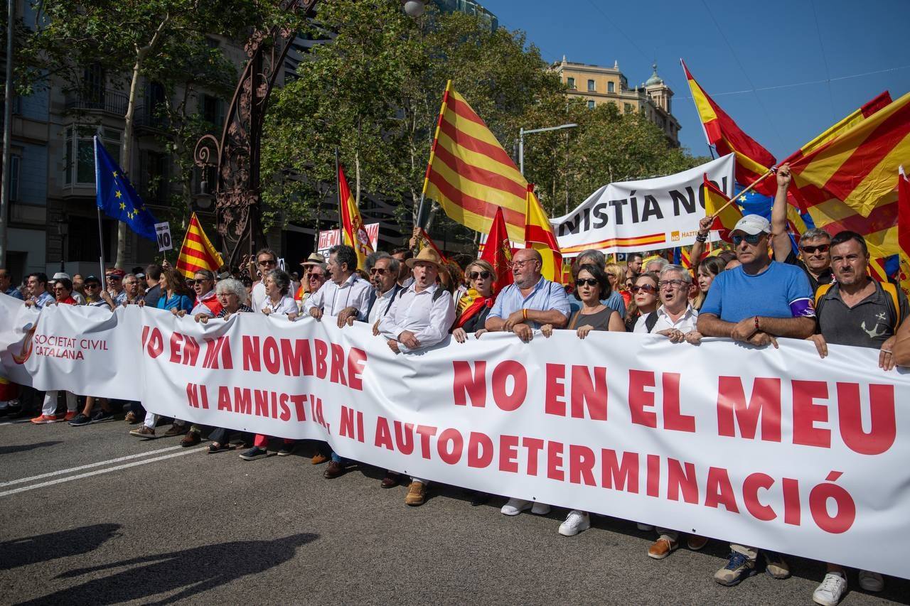 Los ingeniosos mensajes de la pancartas de la manifestación contra la amnistía en Barcelona