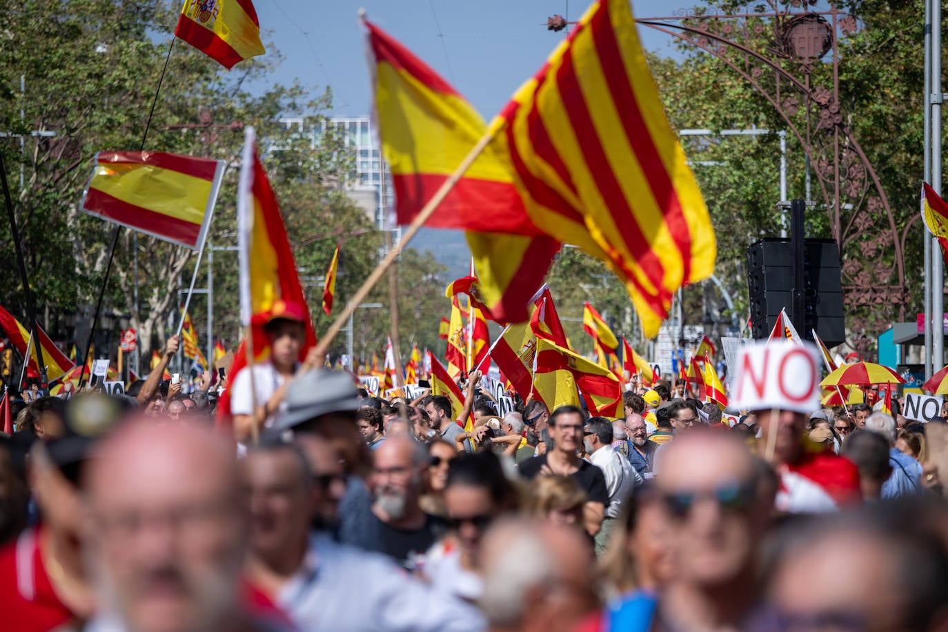 Los ingeniosos mensajes de la pancartas de la manifestación contra la amnistía en Barcelona