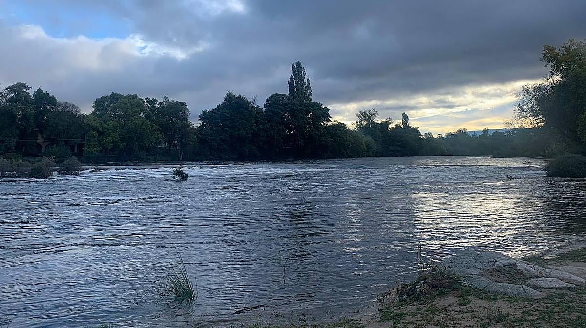 Importante crecida en el Tormes a su paso por Puente del Congosto a causa de las lluvias
