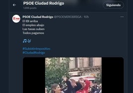 Tweet con el vídeo grabado durante la celebración de la Marcha de Asprodes publicado por el PSOE de Ciudad Rodrigo.