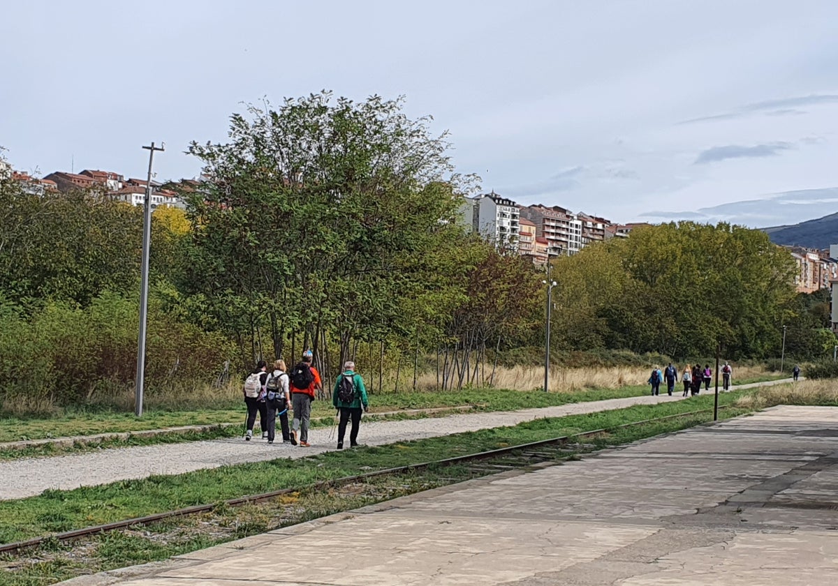 Imagen de senderistas caminando por la Vía Verde a su llegada a la ciudad de Béjar.