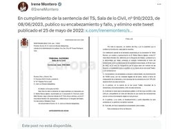 Irene Montero, obligada a borrar el tweet en el que presentó como un maltratador al ex marido de María Sevilla