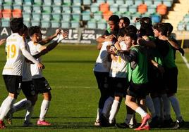 Los jugadores del Salamanca UDS celebran el gol de Galván.