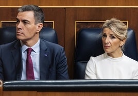 Pedro Sánchez y Yolanda Díaz, este miércoles en el Congreso.