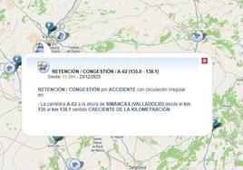 Atención: retenciones en la A-62 a la altura de Simancas por una colisión entre 4 vehículos