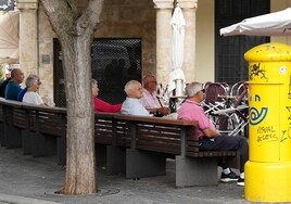 Un grupo de mayores, en un céntrico banco de Salamanca.