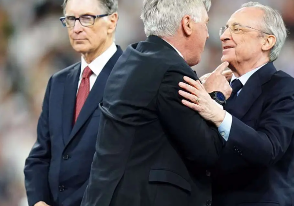 Ancelotti se abraza a Florentino Pérez.