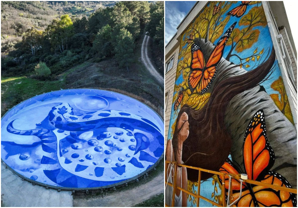 Los murales «Tritón Miguelón» en la localidad serrana de Garcibuey y«Respira», en Santa Marta.