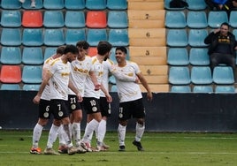 Los jugadores del Salamanca UDS celebran el tanto de Martín Galván.