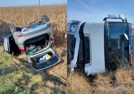 Vehículos volcados tras el accidente