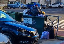 Bolsas de la basura en contenedores de la calle Obispo Zarranz.