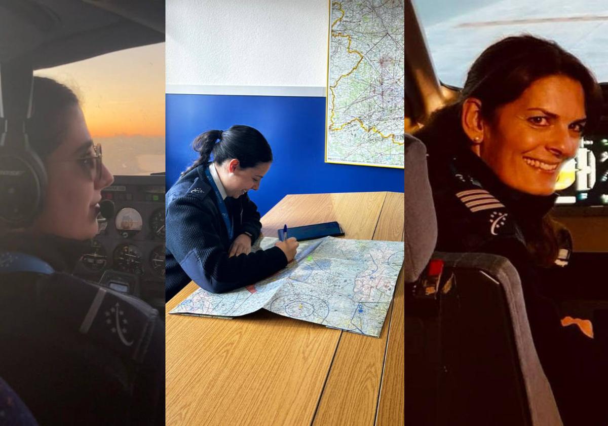 Elsa Santos y Sofía Lerchundi, estudiantes en la Escuela de Pilotos Adventia de la Universidad de Salamanca.