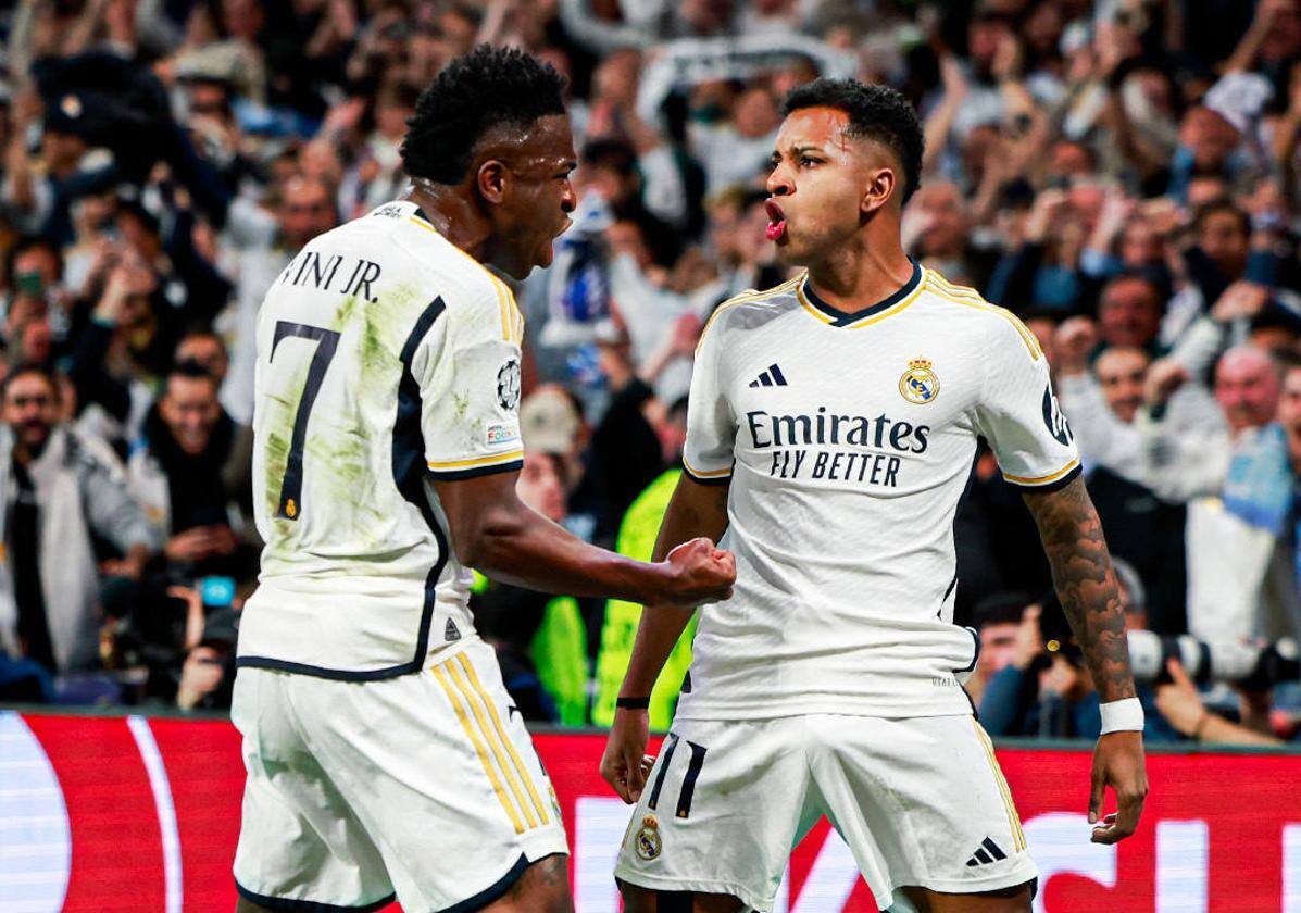 Rodrygo y Vinícius, celebran el segundo tanto.