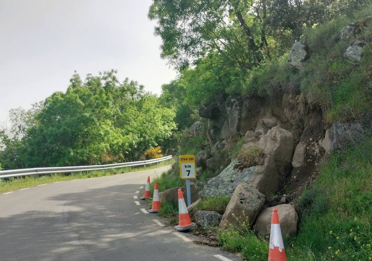 Imagen del último desprendimiento de piedras que ha sufrido la carretera.