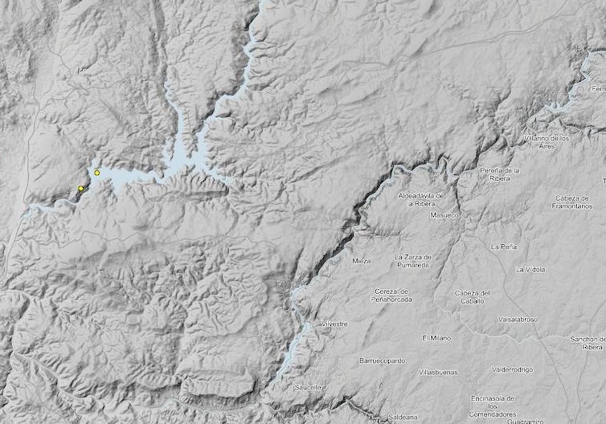 Mapa donde se pueden observar los dos puntos en los que ha ocurrido un terremoto