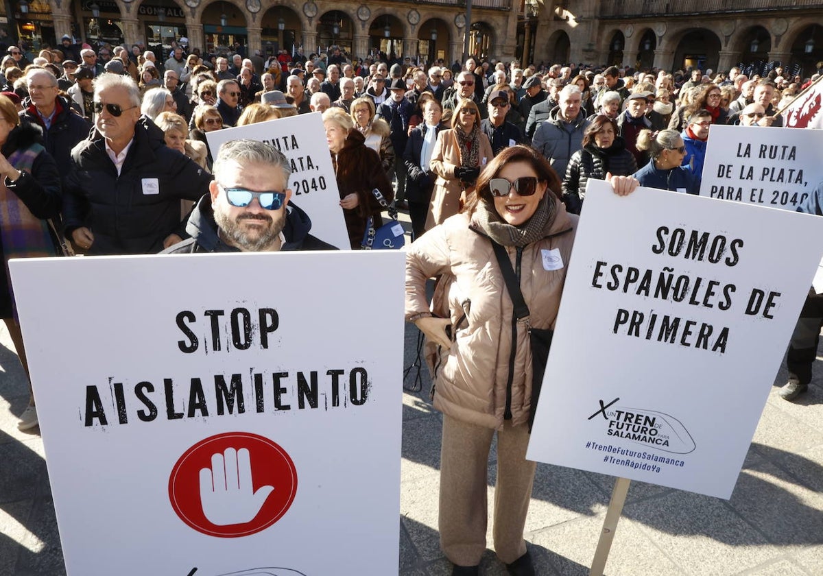 Protesta que se celebró en Salamanca en enero para exigir mejoras ferroviarias.