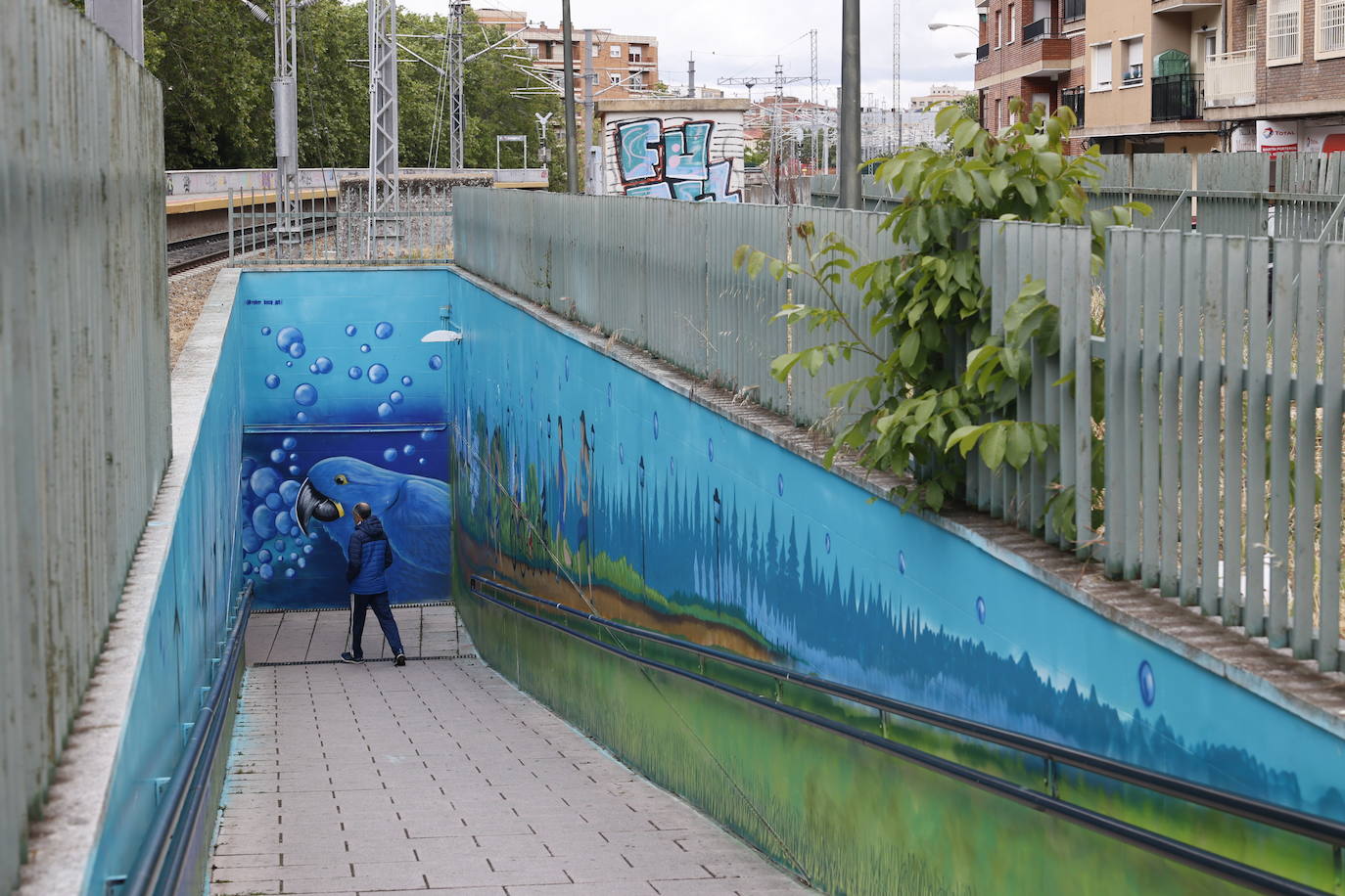 El artista Roberto Becerro creó el último mural urbano impulsado por el Ayuntamiento en el paso subterráneo del apeadero de La Alamedilla.