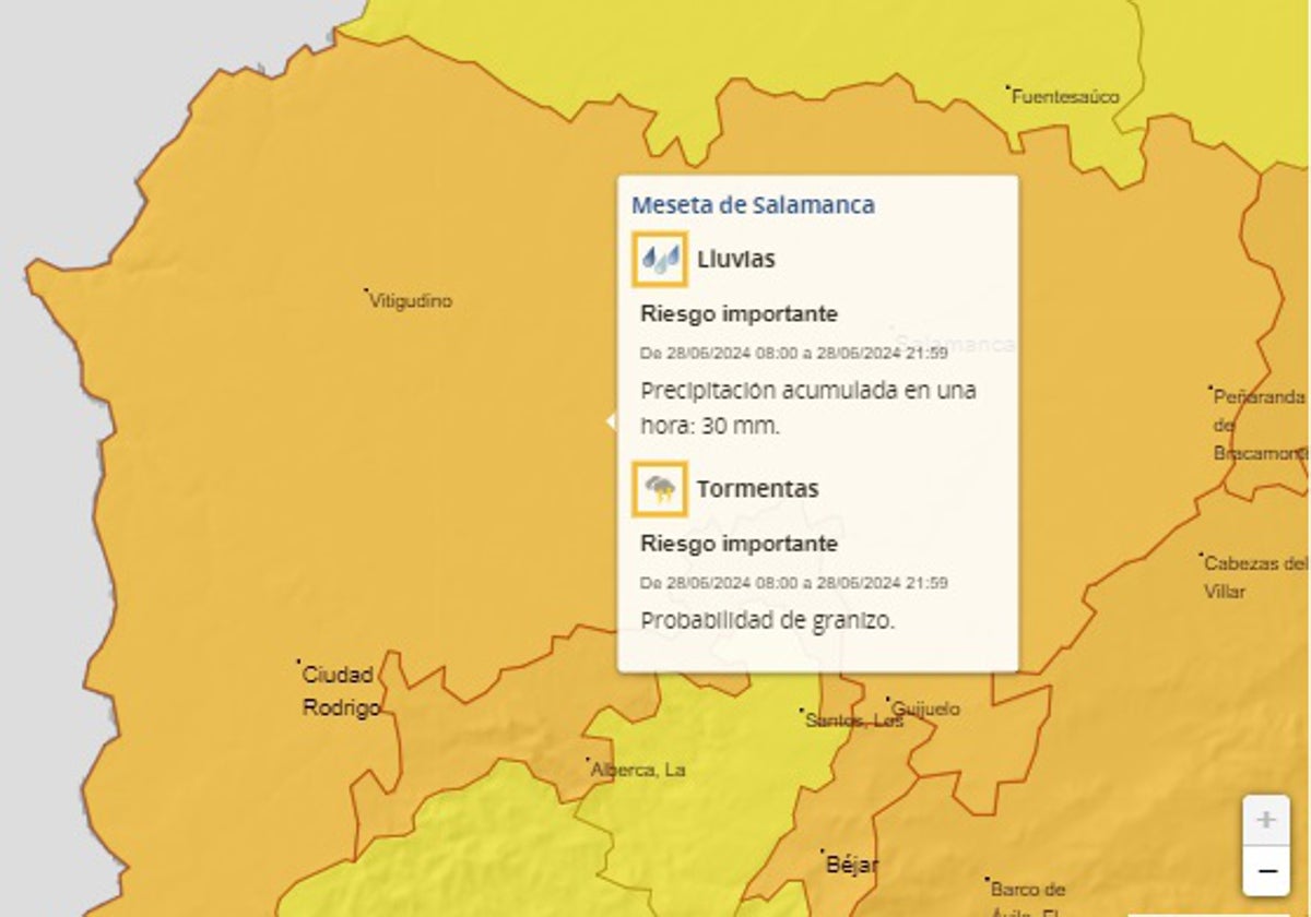 Mapa de la alerta publicada por la Aemet.