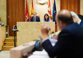 El alcalde, Carlos García Carbayo, en el pleno de este viernes junto a la teniente de alcalde Miryam Rodríguez.