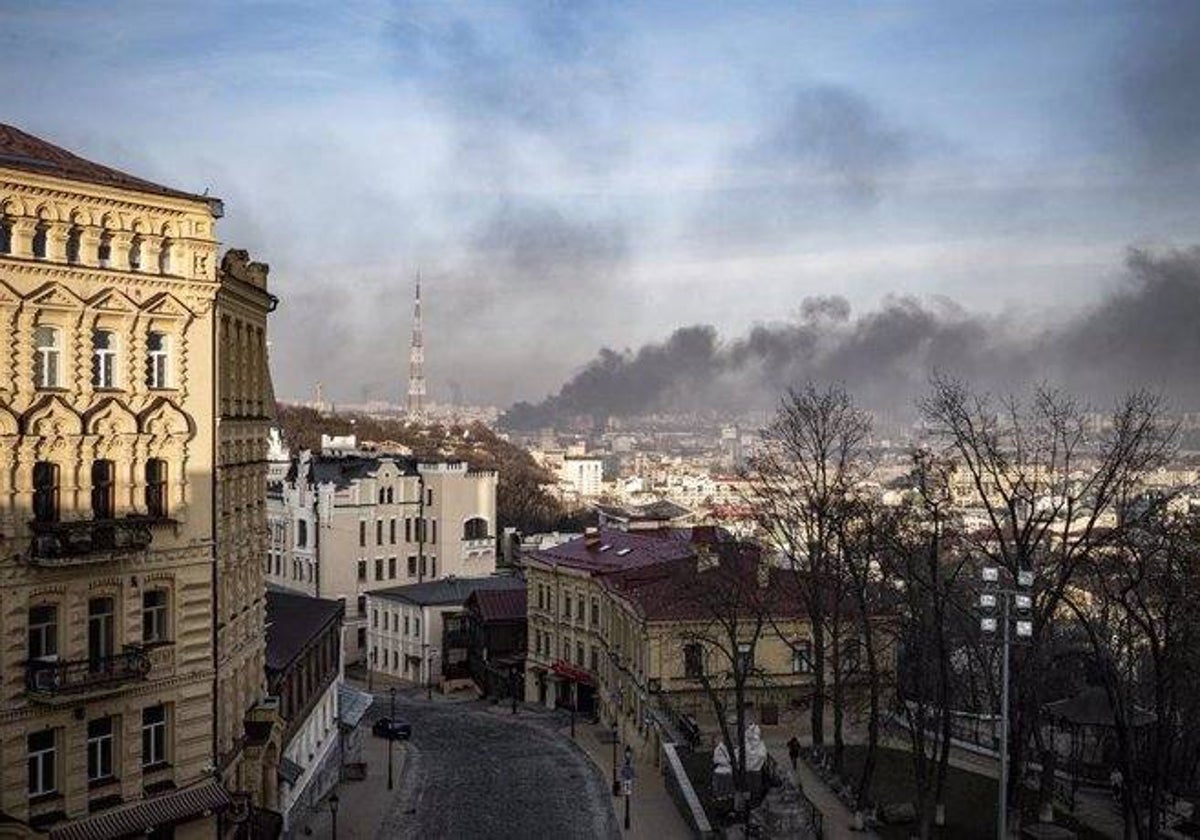 Imagen aérea de los bombardeos en la capital de Ucrania