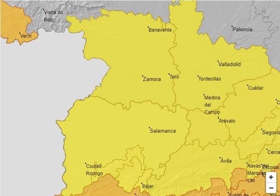 Mapa de aviso amarillo de la AEMET