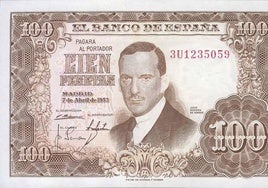 Imagen de un billete de la época franquista.