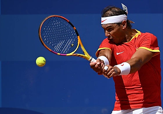 Rafael Nadal durante su primer partido de individuales.