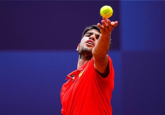 Carlos Alcaraz, ante Paul, en los cuartos de final de tenis de los Juegos Olímpicos de París 2024.