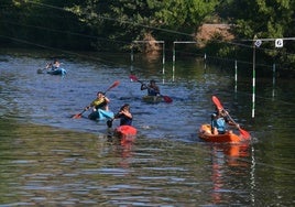 Varios participantes remontan el curso del río Águeda