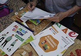 Libros de texto, en una librería.