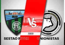 Montaje del Sestao River-Unionistas, correspondiente a la primera jornada de la Primera RFEF 2024/2025.