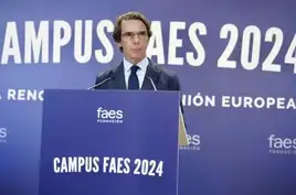 El presidente de FAES y expresidente del Gobierno, José María Aznar, en la inauguración del Campus FAES 2024.