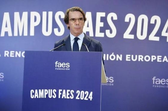 El presidente de FAES y expresidente del Gobierno, José María Aznar, en la inauguración del Campus FAES 2024.